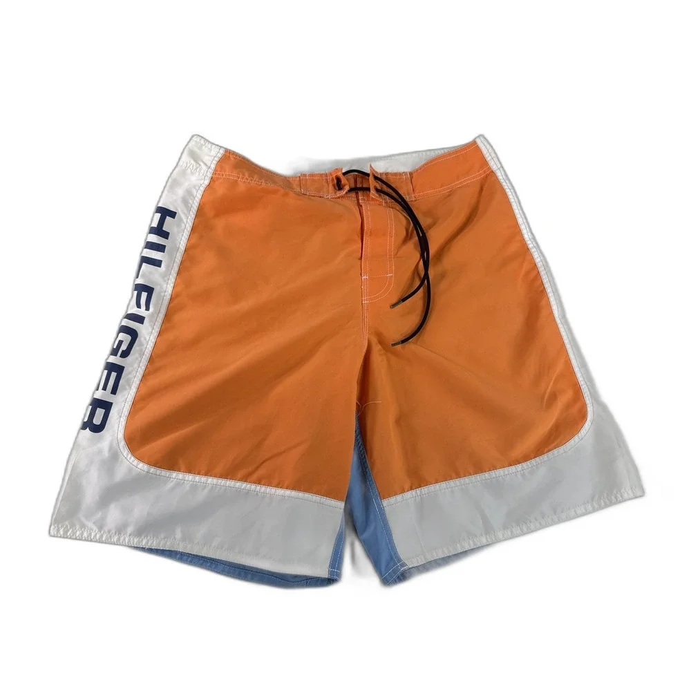 Tommy Hilfiger Colorblock Swim Trunks M Orange/White/Blue 100% Polyester